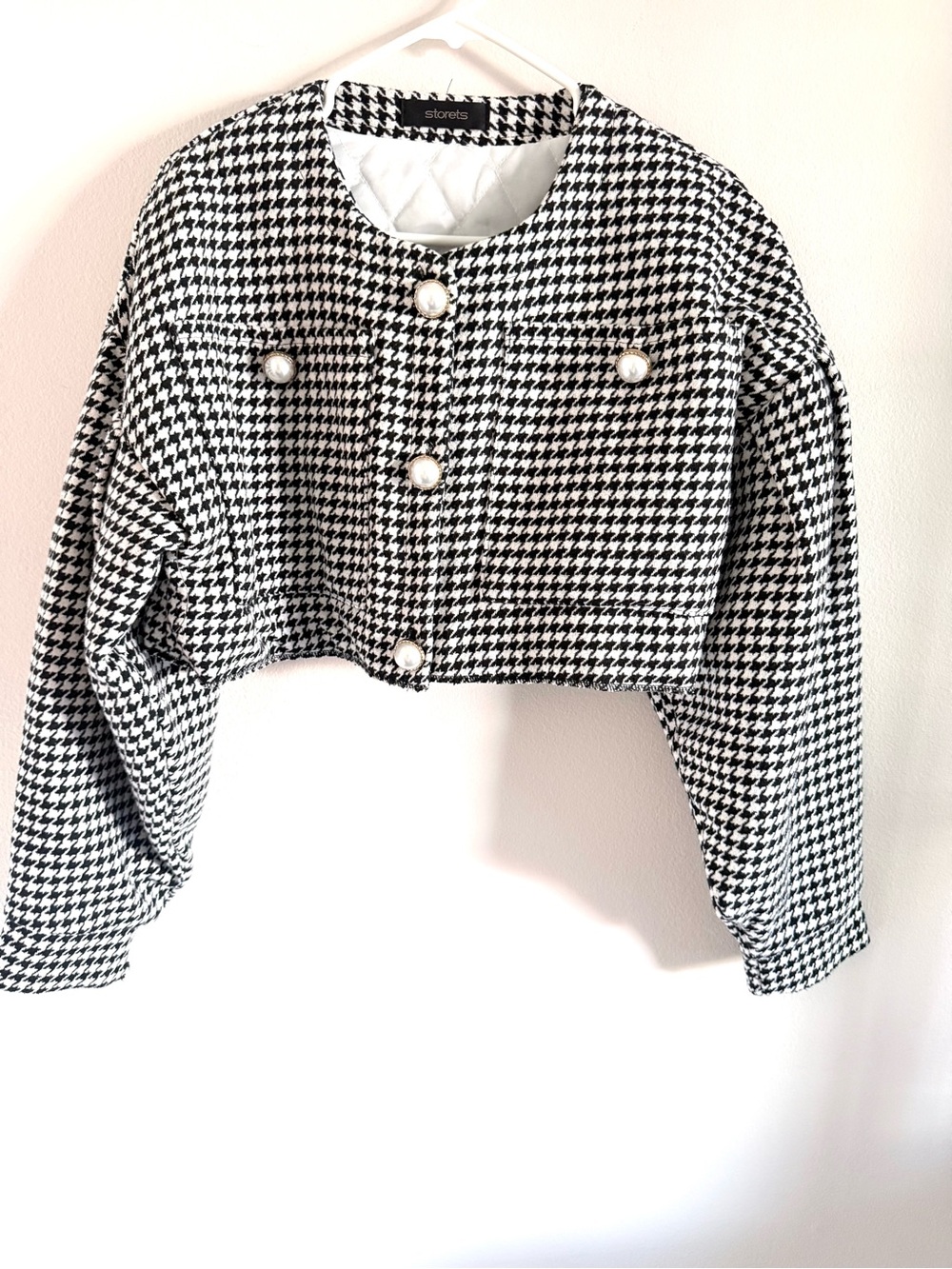 storets Black & White Cropped Houndstooth Pearl-Button Jacket